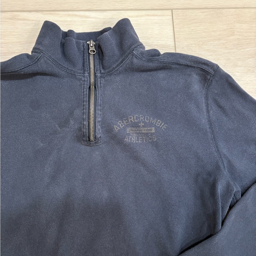 Vintage Abercrombie & Fitch Mens Navy 1/4 Zip Pullover Sweatshirt Y2K - Picture 2 of 8